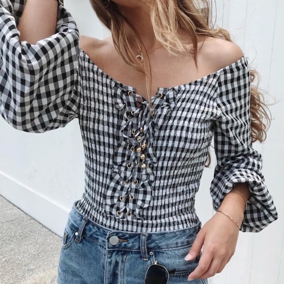 Snap Skirt Mia Gingham Lace Up Bodysuit - Picture 1 of 8